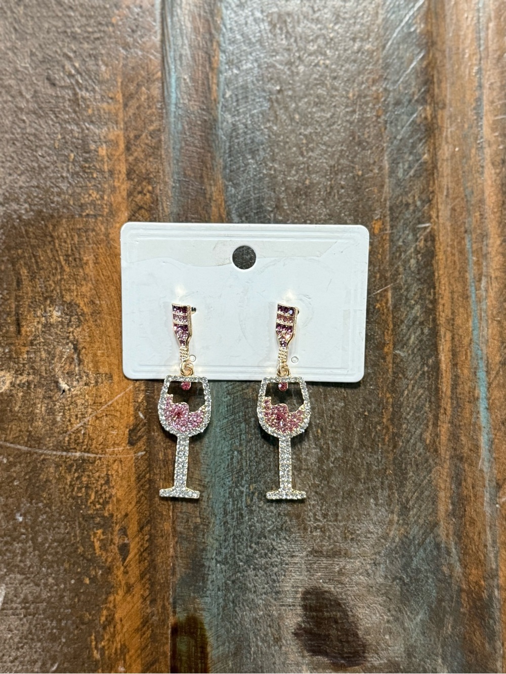 Pink Rhinestone Champagne Bottle & Wine Glass Dangle Boutique Earrings NWOT